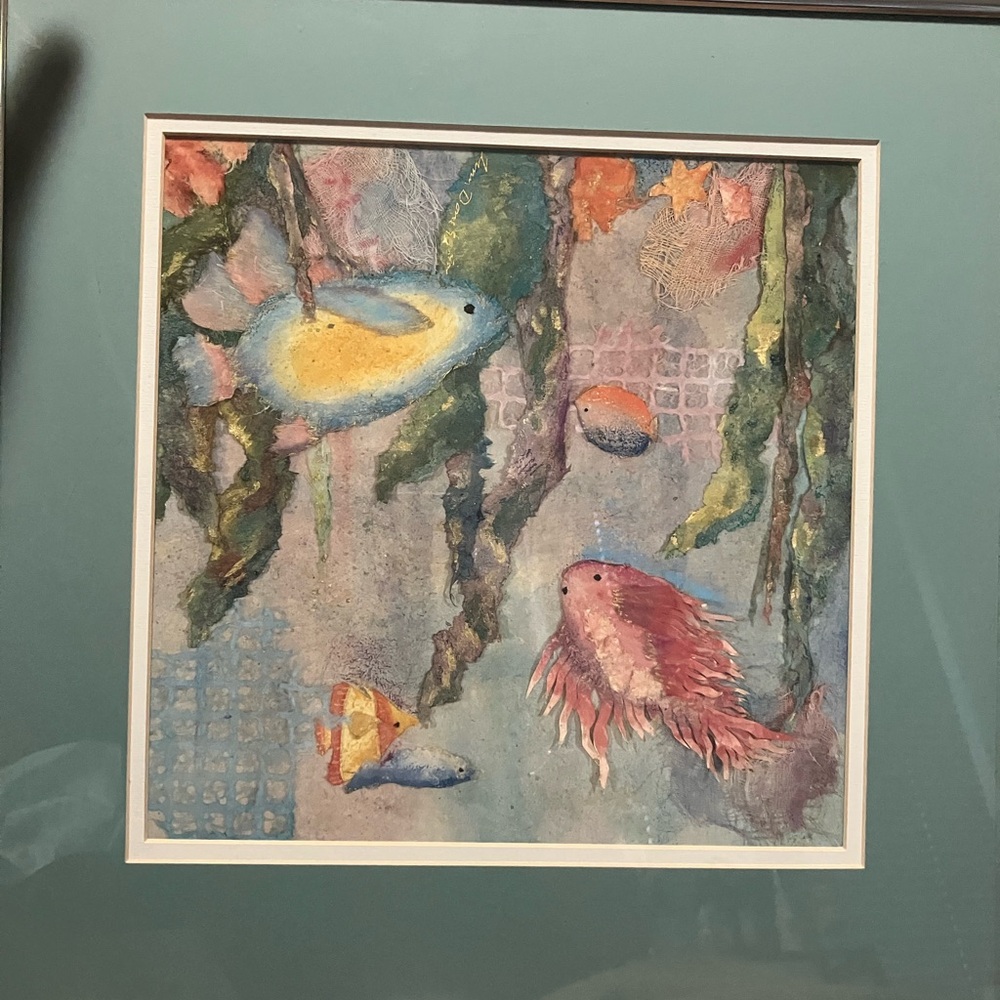 Vintage Framed Print Of Watercolor By Linn Done- Fins and Scales